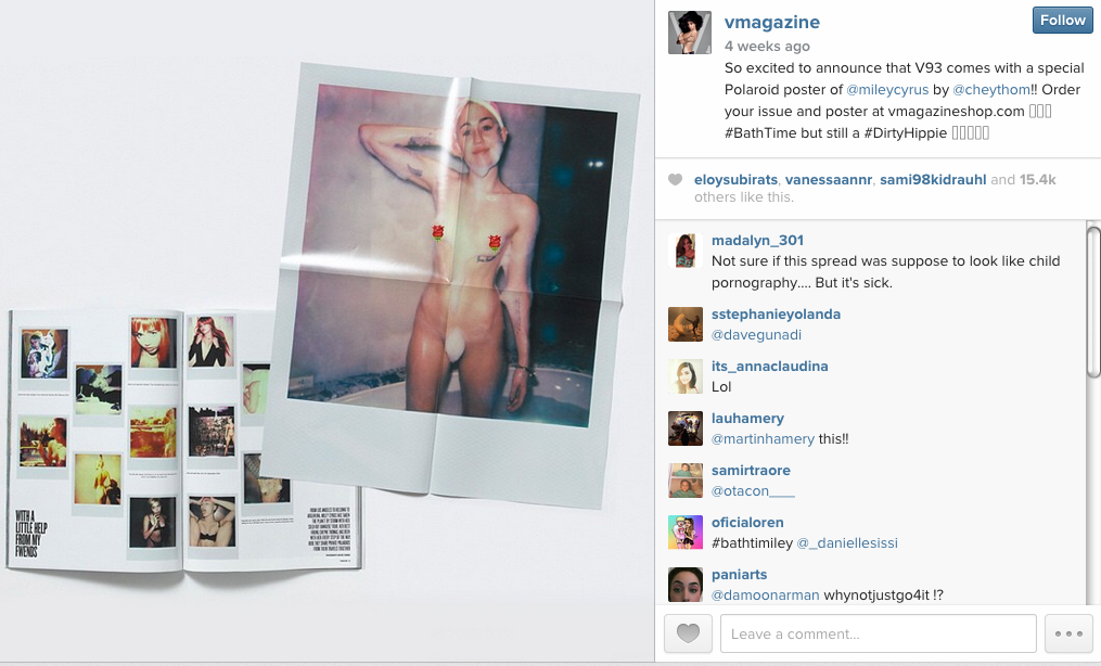 Andra bilder på Miley Cyrus från V Magazine har tidigare synts på Instagram.